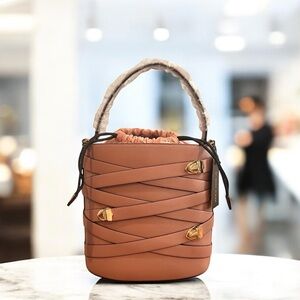 American Bee Bucket Bag in Mauve Pink w Gold Buckles NWT